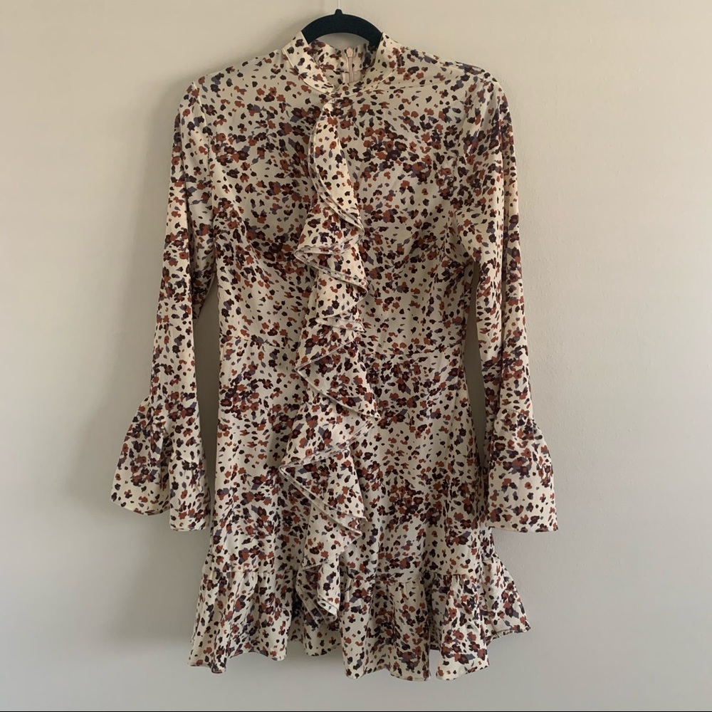 Neutral printed long sleeve dress